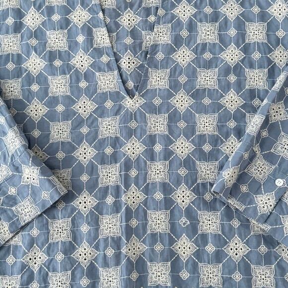 Zara Floral Embroidered Top Retro V-Neck Long-Sleeved high low top cotton small - Picture 15 of 16